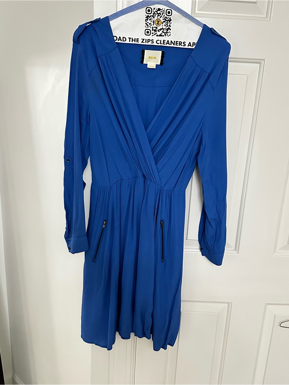 Anthropologie Cobalt Blue Long-Sleeve V-Neck Dress